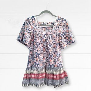 Beach Lunch Lounge 100% cotton peasant top, size S